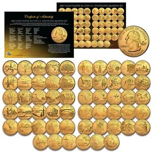 1999-2009 COMPLETE SET of ALL 56 Statehood U.S. Quarters 24K GOLD PLATED Coins