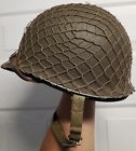 New ListingWW2 U.S. M1 HELMET FIXED BAIL HAS ORIGINAL LINER LEATHER CHINSTRAP AND NETTING