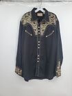 Scully Men's Black Floral Embroidered Long Sleeve Western Button Up Shirt Sz XL