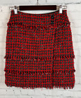 CARLISLE wool blend red black white check wrap fringe straight pencil skirt 2