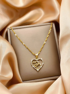 Womens Necklace Heart Pendant Stainless Steel Chain 18k Gold Plated Jewelry Gift