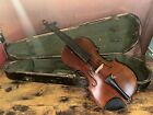 Antique 4/4 Violin Fiddle In Old Wooden Case Labeled Made In Germany