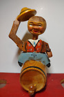 ANRI Seated Man Tips Hat Bottle Stopper Carved Puppet Barware Vintage Mechanical