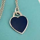 Retired Small Navy Blue Return to Tiffany Heart Charm Necklace 16