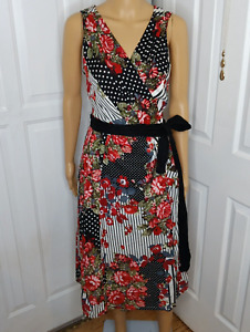 Lapis Women's Large Floral Cotton Modest Midi Pleated Wrap Dress Summer Spring