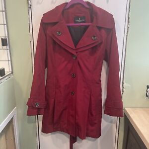 London Fog Trench Raincoat Womens  Coat Jacket Detachable Hood Size Large Red
