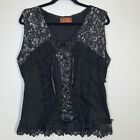 Scully Top Women’s Large Black Lace Ruffles Lace Up Romantic Goth Western Whimsy