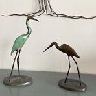 New Listing2 Vintage Bronze Egret Sculptures Abstract Art Deco Artisan Original Signed