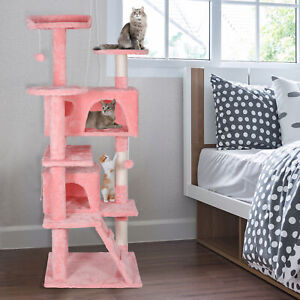 Pink Durable Cat Condo Sturdy Cat Tree Tower For Cat Rest Playing Climbing Tree