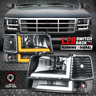 [Switchback L-LED DRL] For 92-96 Ford F150-F350 Bronco Headlights Black/Clear (For: 1996 Ford F-150)