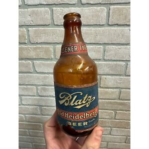 Vintage 1940s Blatz Old Heidelberg Castle Beer Bottle w/ Paper Label IRTP Steini
