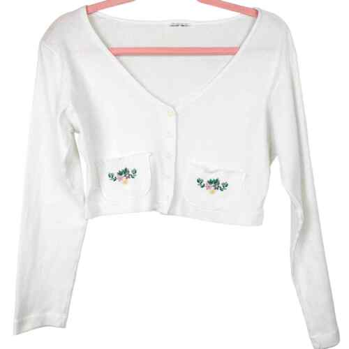 Vintage Cropped Floral Sweater Cardigan White