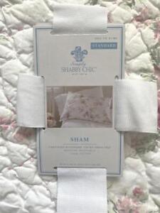 ~ 2 Simply Shabby Chic Quilted Shams White Pink Floral Roses Standard ~