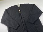 Irish Cladyknit  Handcraft Wool Cable Knit Fisherman Cardigan Sweater Black XL