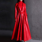 Maxi Leather Trench Coat Women Long Sleeve Extra Long Skirted Overcoat Plus Size