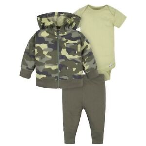 Gerber Baby Boy 3-Piece Camo Jacket, Bodysuit, & Pant Outfit Set Size 3-6M