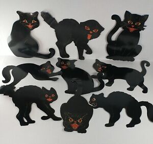 Halloween Diecut Black Cat Lot Of 9 Paper Scary Black Cats In Various Positions