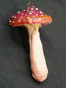Christmas ornament vintage mushroom fly agaric spun cotton natural size dotted
