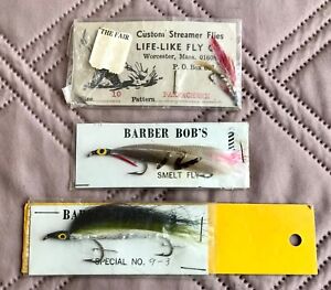 Vintage Fly Fishing Flies Lot of 3 New Old Stock Life-Like Fly Co. Barber Bob's