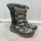 Sorel Whitney Tall Girls Snow Boots Gray Faux Fur Lace Up Size 2