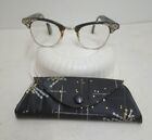 VINTAGE 50-60's rhinestoned Cat Eye Glasses WITH CASE 10-12kgf tri tyl  5 3/4