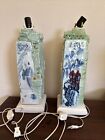 Pair Of Chinese Style Famille Pierced Porcelain Scenic Vase Table Lamps