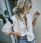 M NWT Boutique Bohemian Ivory Lace 3/4 Sleeve Mock Neck Top Blouse Womens MEDIUM
