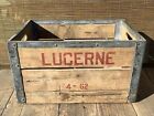 Vintage Lucerne Dairy Milk Crate Wood Metal Banded Heavy Duty 4 1962