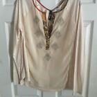 Womens Ivory Embroidered BKE Boutique Long Sleeve Shirt Size Large