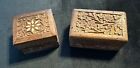 Lot of 2 Vintage Carved Wood Jewelry Trinket Boxes w/Hinged Tops