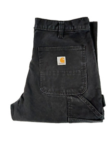 #1 Carhartt Men's Relaxed Fit Double Knee Black Canvas Work Pants, Size 34 X 32