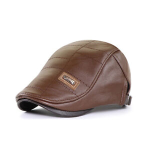 Men's Flat Hat Leather Beret Warm Winter Adjustable Retro Cortex Caps Fashion