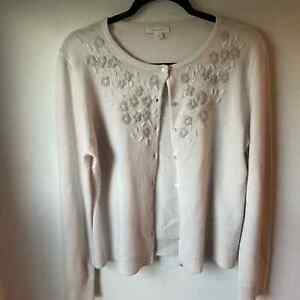 Garnet Hill 100% Cashmere Beaded Embroidered Cardigan Business Casual Large