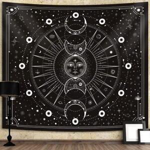 Sun Moon Tapestry Wall Hanging Stars Space Psychedelic Black and White Wall