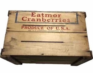 Antique Vintage Original Eatmor Cranberry Wooden Crate 1/4 Cranberry Bbl Produce