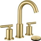 Brushed Gold Bathroom Sink Faucet 8 inch Widespread 3 Hole with Overflow Drain