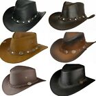Western Aussie Style Leather Cowboy Hat Outback Real Leather Hat Free Chinstrap