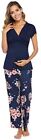 Zexxxy Women Ultra Soft Maternity & Nursing Pajama Set Pregnancy Sleepwear Navy