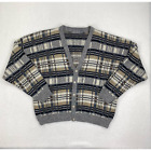 Vintage David Taylor Sweater Size 3XL Grey Tan Plaid Cardigan Grandpa USA 90s