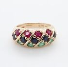 Vintage Ruby Sapphire & Emerald Ladies 14ct Gold Dress Ring Size J Val $3120
