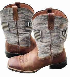 Ariat Men's Sport Patriot Flag Sage & Distressed Brown Boots 10023359 Size 12D