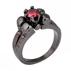 Men's 4 Skull Design Red Zircon Wedding Ring Black Gold Party Jewelry Size 8