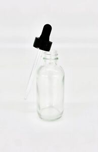 2oz CLEAR Boston Glass Bottle with Glass Eye Dropper- New ! 60 ML