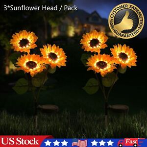 Outdoor 3 Heads Sunflower Solar Garden Stake Lights Waterproof Yard Light Decor