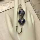 Vintage Estate Giant Safety Pin Brooch with Decorated Blue Beads
