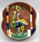 Keramos Handpainted Mosaic Style Bird Crane Flamingo Dish Bowl 1950s Israel 532E