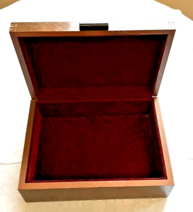 New ListingVintage Wood Box Red Velvet Lined Dove Tail 8.5x6.25x3 Hinged Lid with Handle