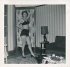 vintage snapshot photo: Risque Sexy Woman in Black Bra Panties High Heel Pumps