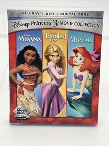 New Disney Princess 3 Movie Collection Blu-Ray DVD Digital 6 Disc Set Ch17