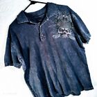 Affliction Polo Shirt Men L Black Gray Silver Collared Graphic Skull Street Wear